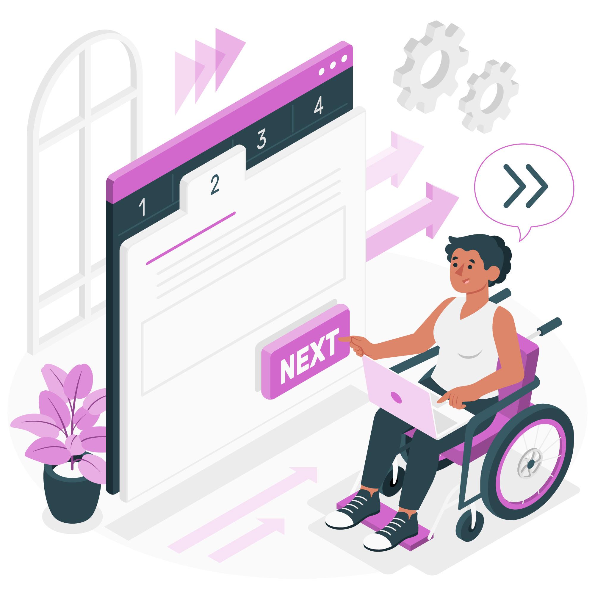Image of a person in a wheelchair trying to access a web page