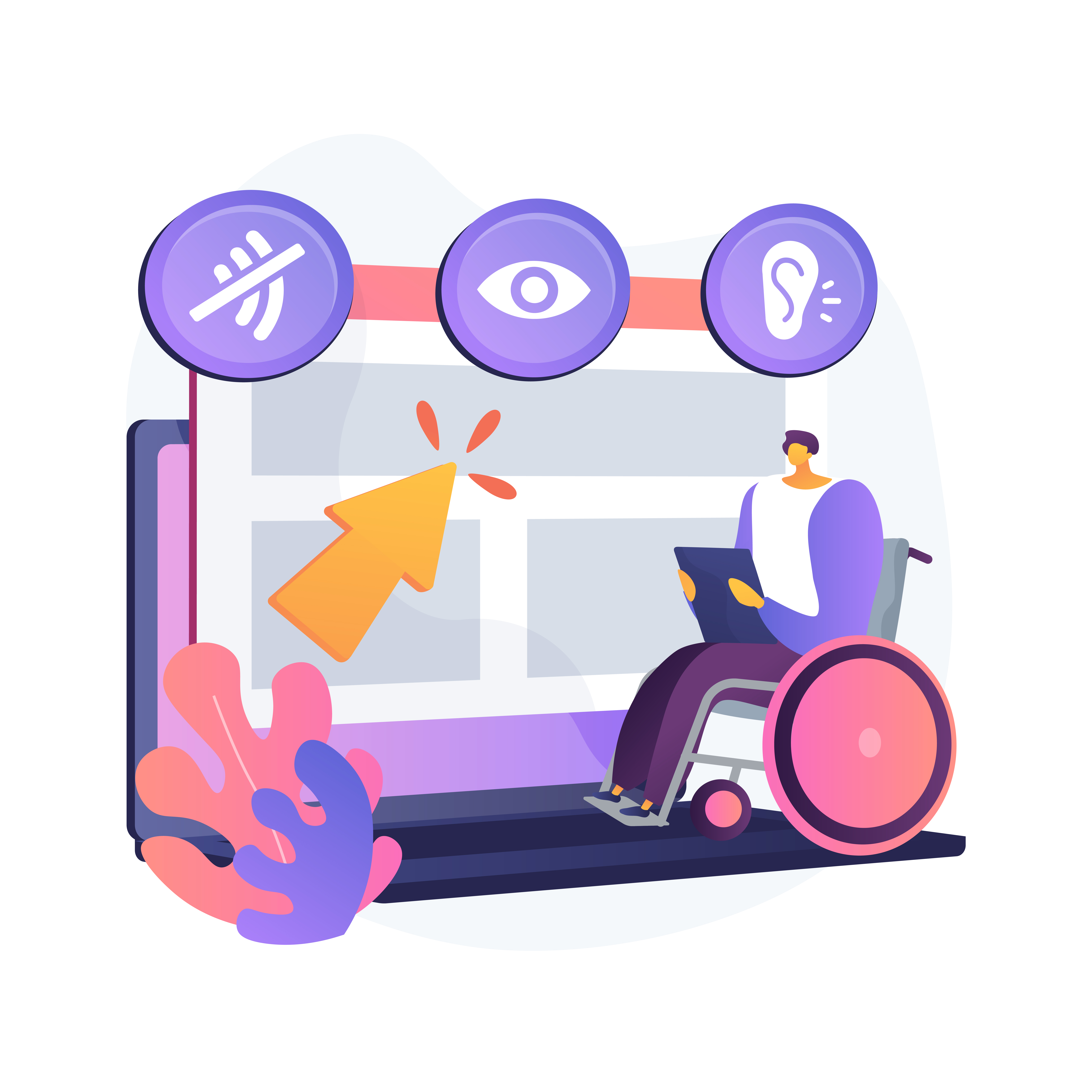 its an image that describes the different elements that are relevant to web accessibility like sight hearing and low connectivity